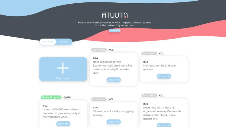 Screenshot of Atuuta homepage