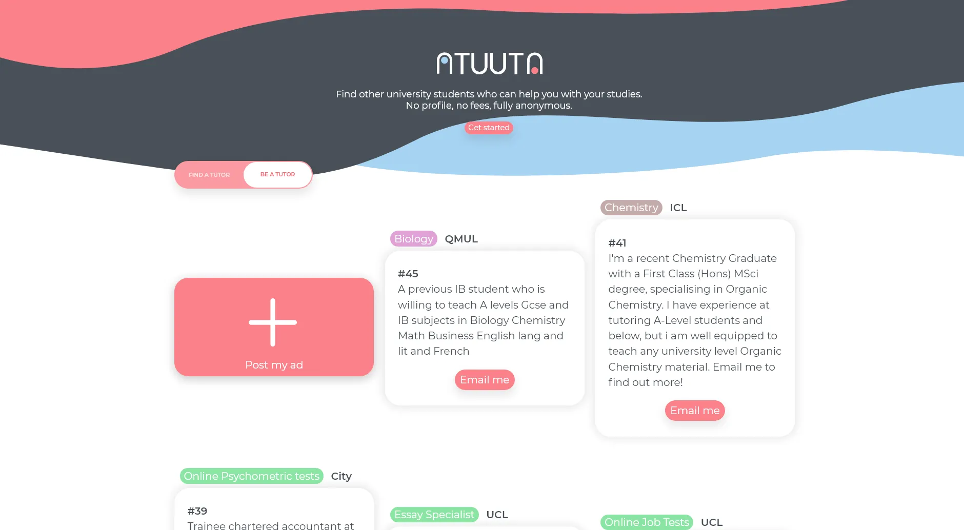 Screenshot of Atuuta homepage