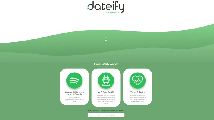 Screenshot of Dateify homepage