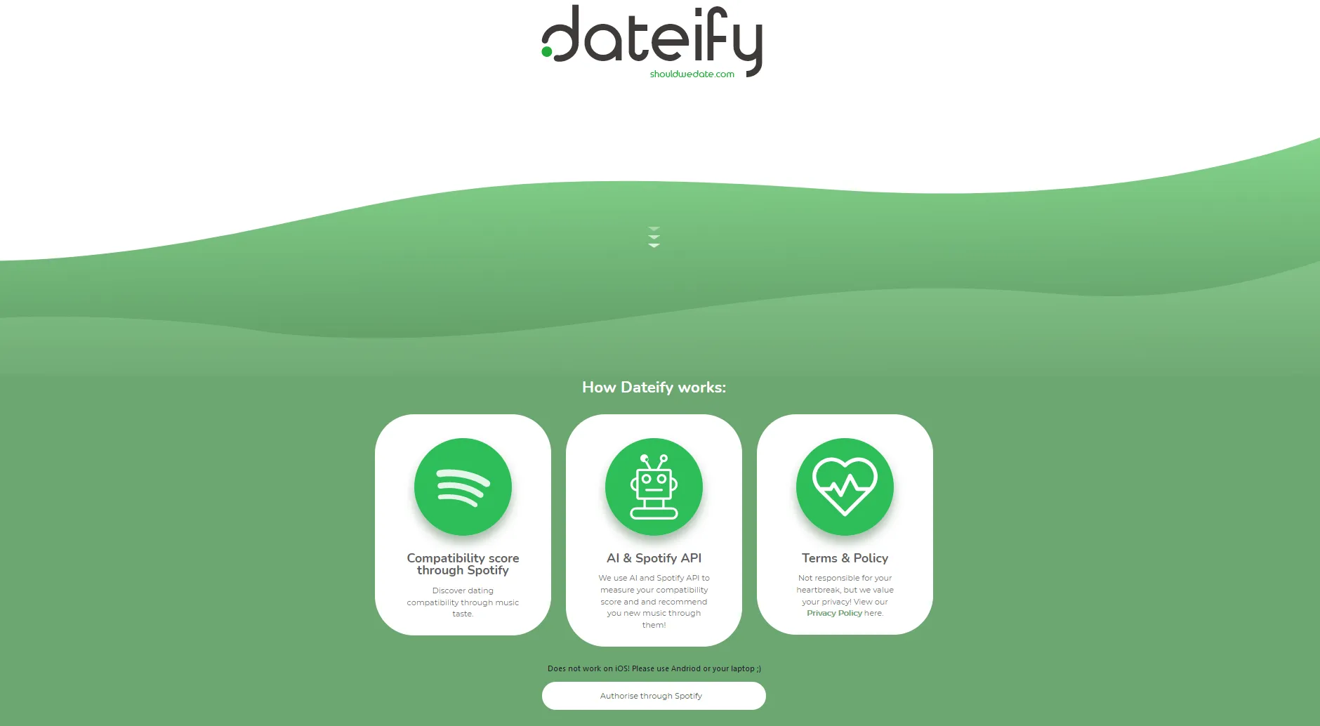 Screenshot of Dateify homepage