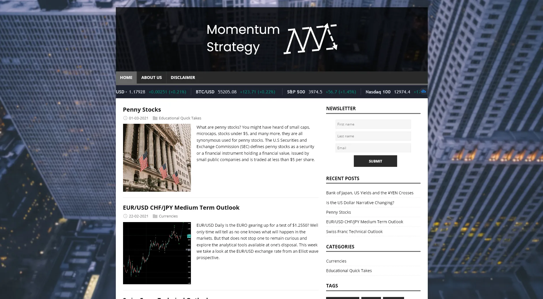 Screenshot of Momentum Strategy homepage